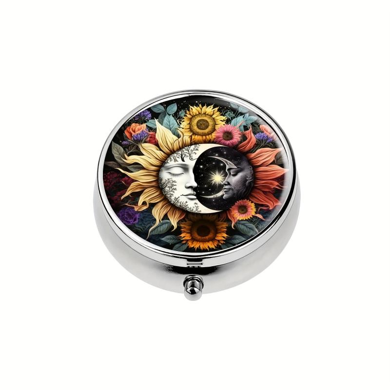 Flower Sun And Moon Pill Box 3 Compartment Decorative Travel Organizer