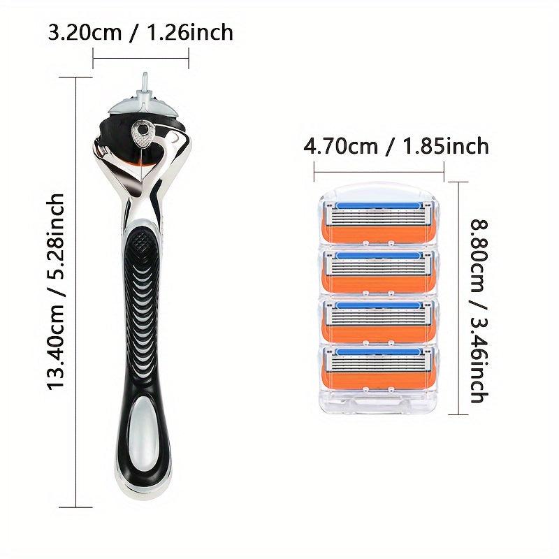 5-Layer Orange Shaving Razor Set with Reusable Blades