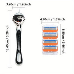 5-Layer Orange Shaving Razor Set with Reusable Blades
