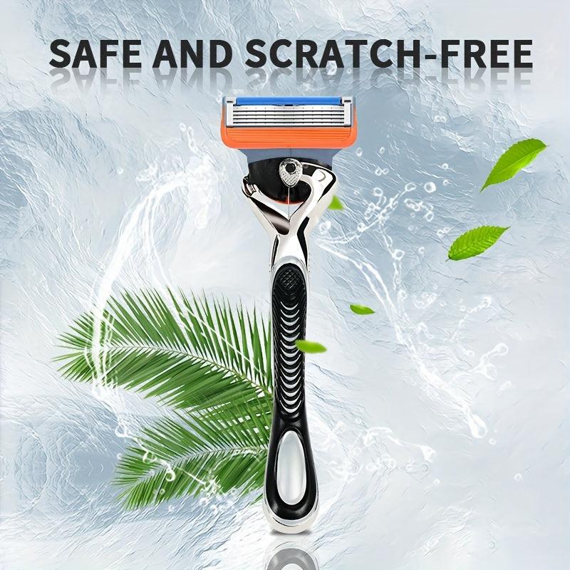 5-Layer Orange Shaving Razor Set with Reusable Blades