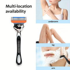 5-Layer Orange Shaving Razor Set with Reusable Blades