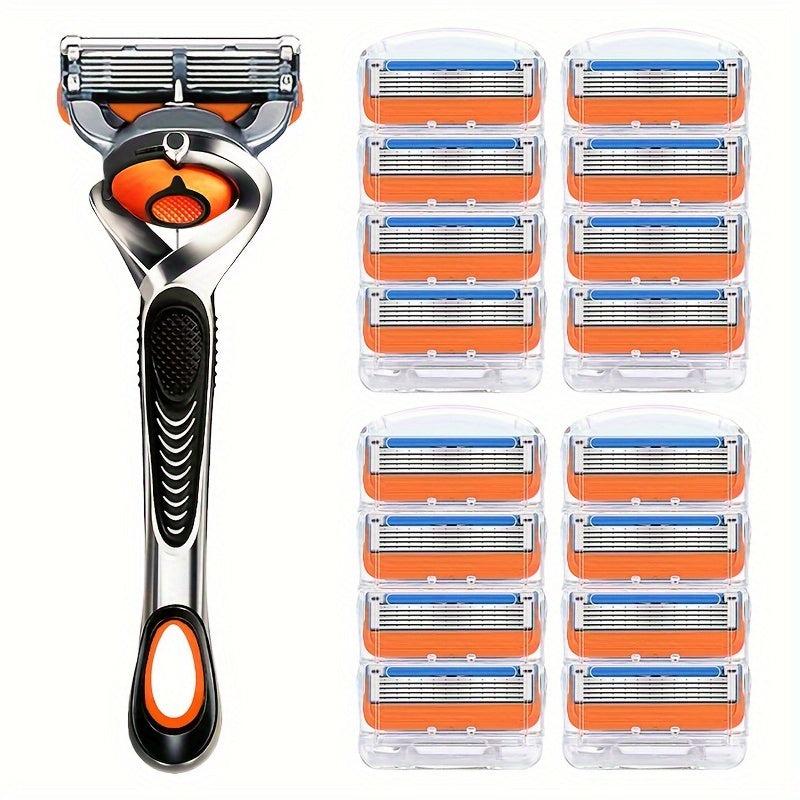 5-Layer Orange Shaving Razor Set with Reusable Blades