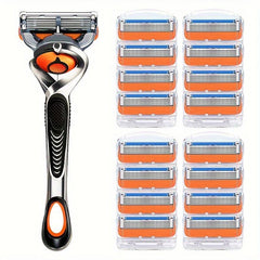 5-Layer Orange Shaving Razor Set with Reusable Blades