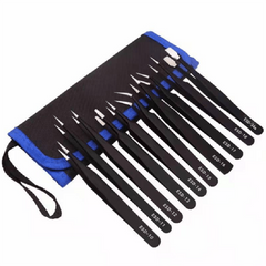 10pcs Precision Tweezers Set Anti Static Stainless Steel Eyebrow Tweezers
