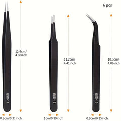 10pcs Precision Tweezers Set Anti Static Stainless Steel Eyebrow Tweezers