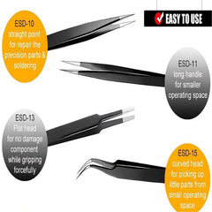 10pcs Precision Tweezers Set Anti Static Stainless Steel Eyebrow Tweezers