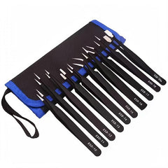 10pcs Precision Tweezers Set Anti Static Stainless Steel Eyebrow Tweezers