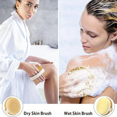 2pcs Boar Hair Bath Body Brush Natural Bristle Soft Scrubber