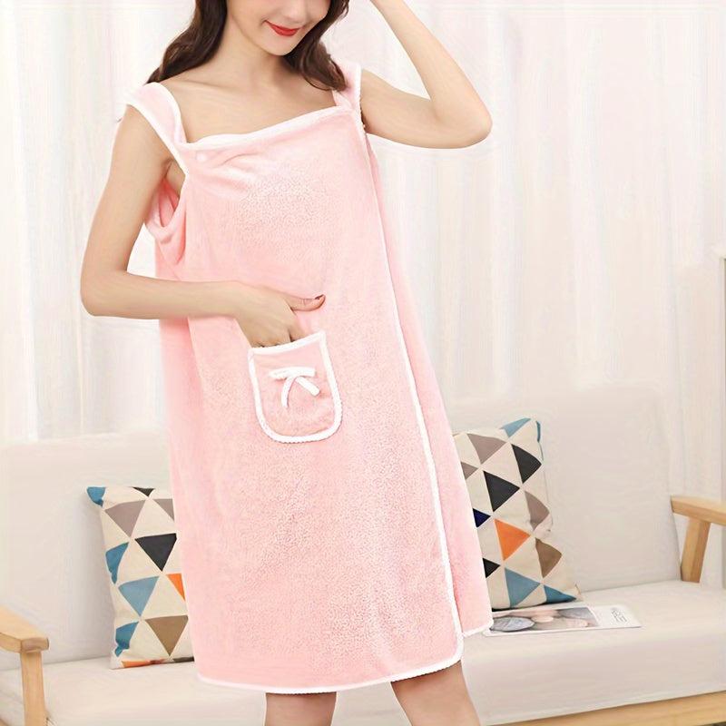 Coral Velvet Bath Wrap Robe Soft High Absorption Towel for Women