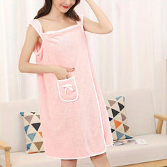 Coral Velvet Bath Wrap Robe Soft High Absorption Towel for Women