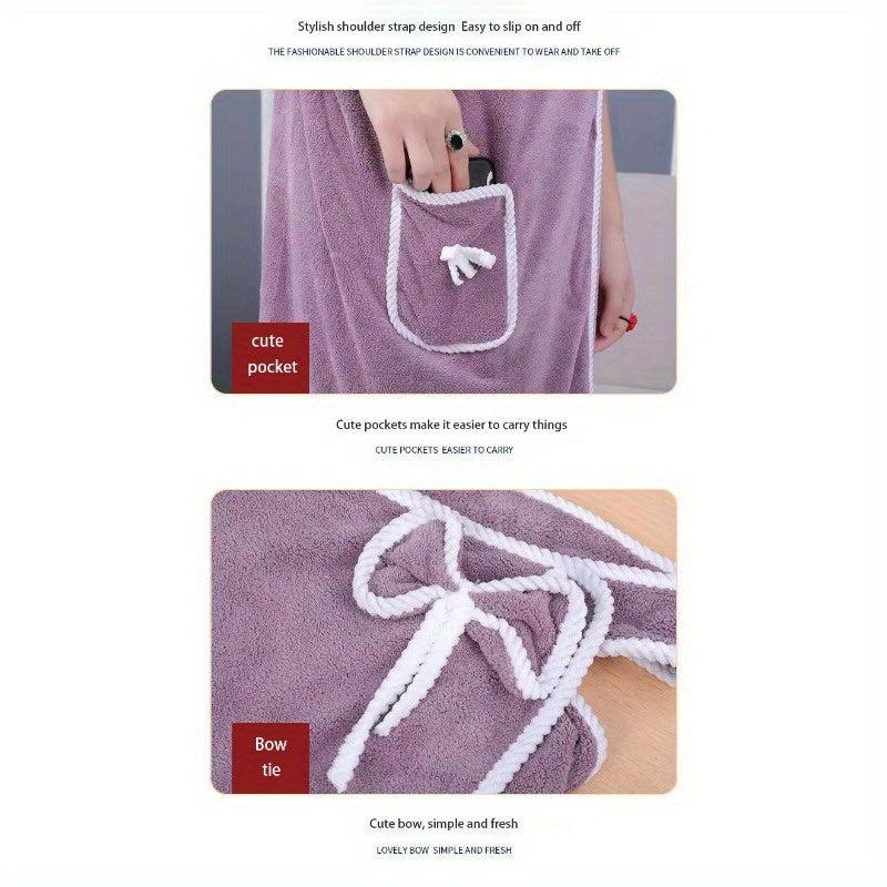 Coral Velvet Bath Wrap Robe Soft High Absorption Towel for Women