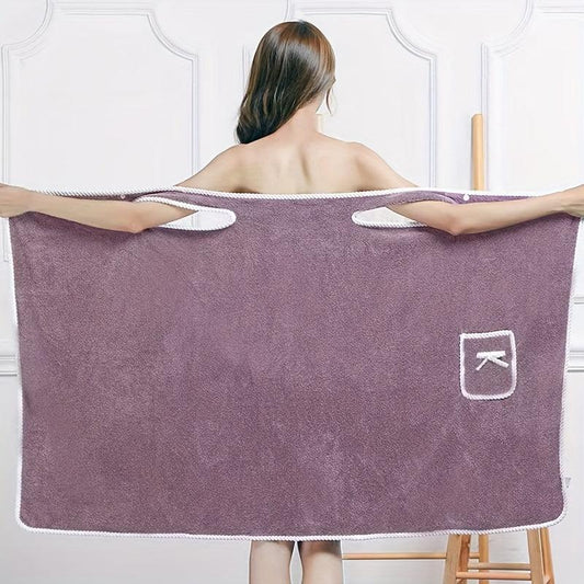 Coral Bath Wrap Robe Soft Absorbent Towel Strap Pocket Women Body Towel