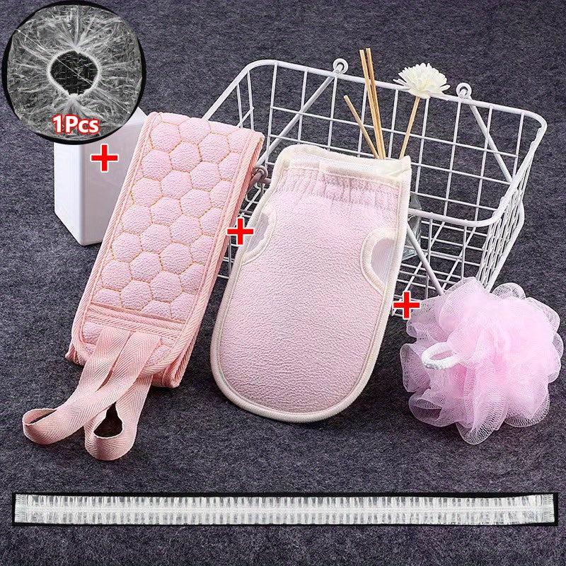 4pc Bath Exfoliating Set Loofah Sponge Bath Glove Towel Back Scrubber