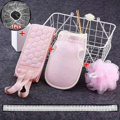4pc Bath Exfoliating Set Loofah Sponge Bath Glove Towel Back Scrubber
