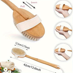Wooden Handle Bath Shower Brush with Soft Natural Bristles