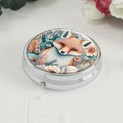 Fox And Flowers Pill Box 3-Compartment Medicine Case Portable Tablet Holder