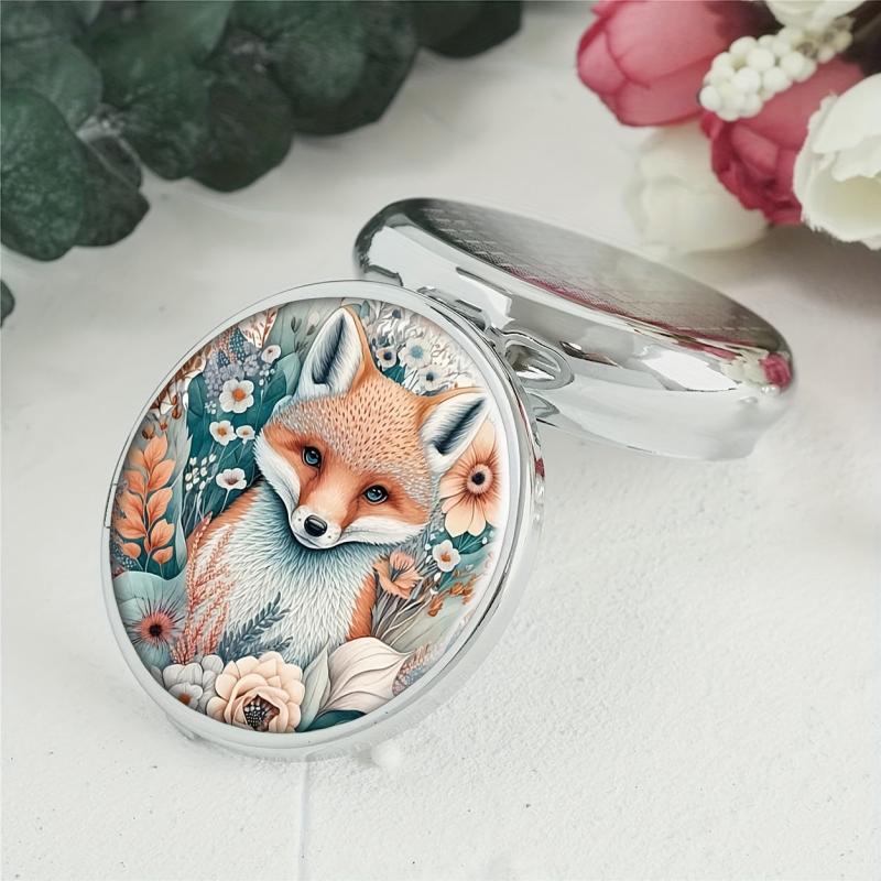 Fox And Flowers Pill Box 3-Compartment Medicine Case Portable Tablet Holder