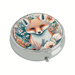 Fox And Flowers Pill Box 3-Compartment Medicine Case Portable Tablet Holder