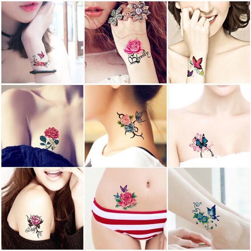 52pcs Flower & Butterfly Temporary Tattoo Stickers Waterproof Body Art