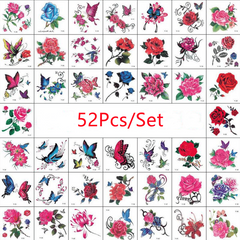 52pcs Flower & Butterfly Temporary Tattoo Stickers Waterproof Body Art