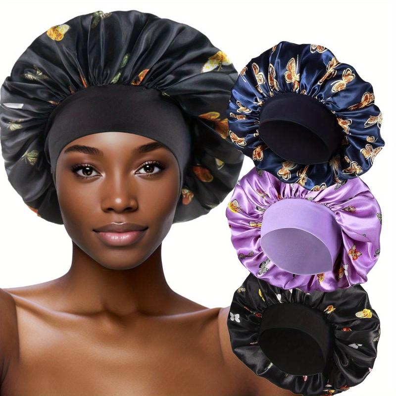 3pcs Printed Satin Bonnet Silk Bonnet Hair Bonnet For Sleeping