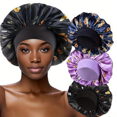 3pcs Printed Satin Bonnet Silk Bonnet Hair Bonnet For Sleeping