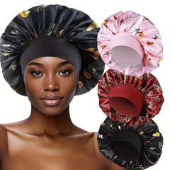3pcs Printed Satin Bonnet Silk Bonnet Hair Bonnet For Sleeping