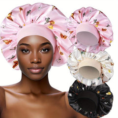 3pcs Printed Satin Bonnet Silk Bonnet Hair Bonnet For Sleeping