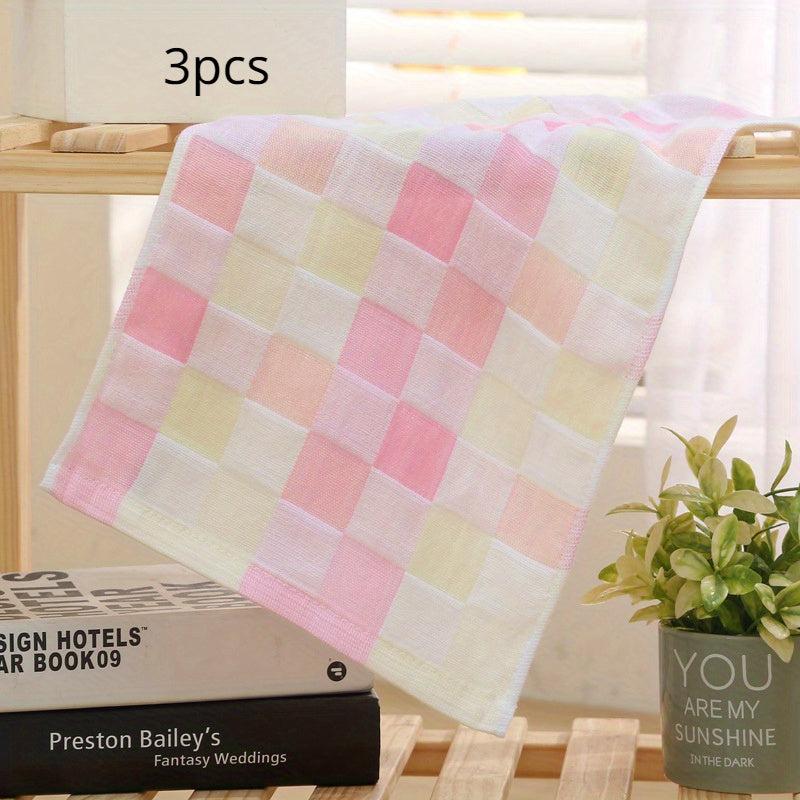 3pcs Colorful Plaid Hand Bath Towel Soft Absorbent Towel for Bathroom