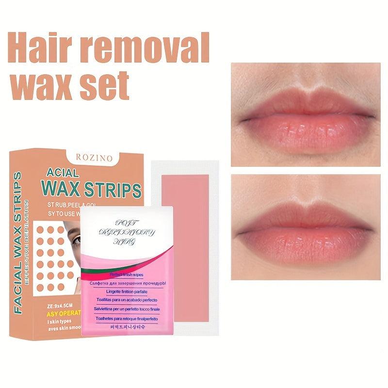 30 Pcs Facial Wax Strips Hair Removal For Women Quick & Painless Waxing Kit