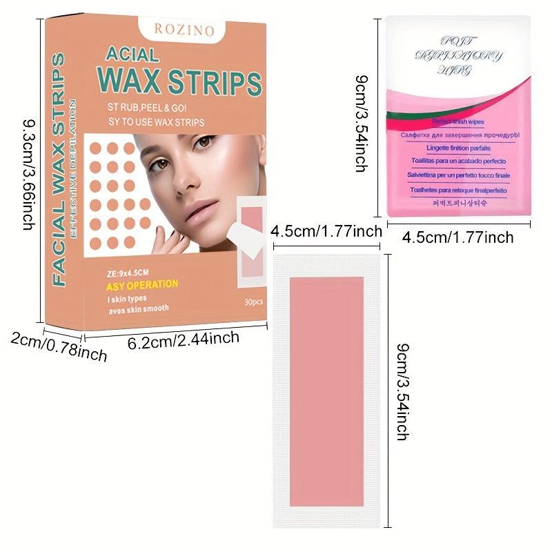 30 Pcs Facial Wax Strips Hair Removal For Women Quick & Painless Waxing Kit