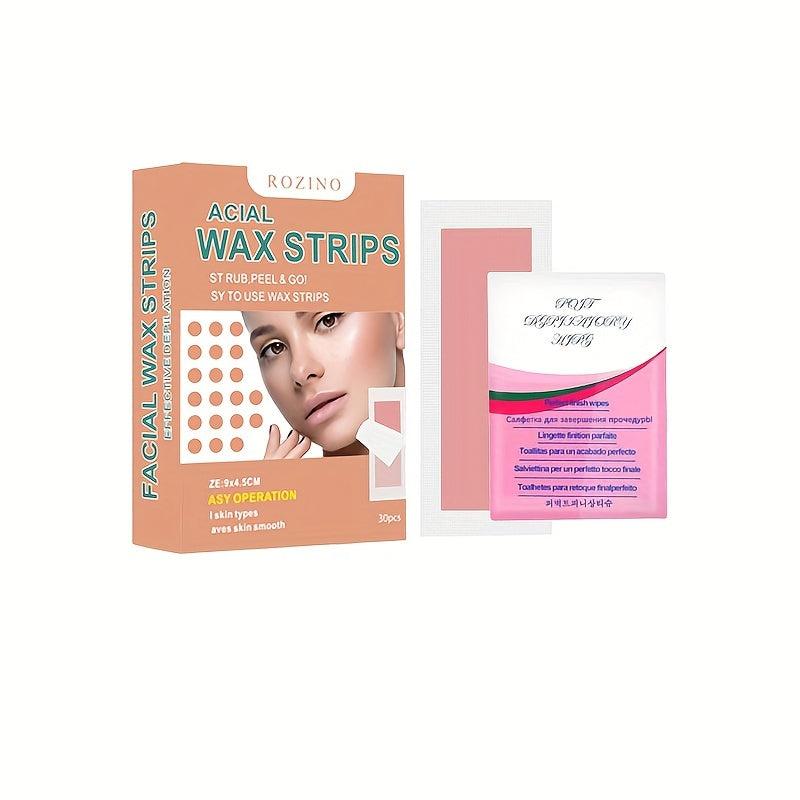30 Pcs Facial Wax Strips Hair Removal For Women Quick & Painless Waxing Kit