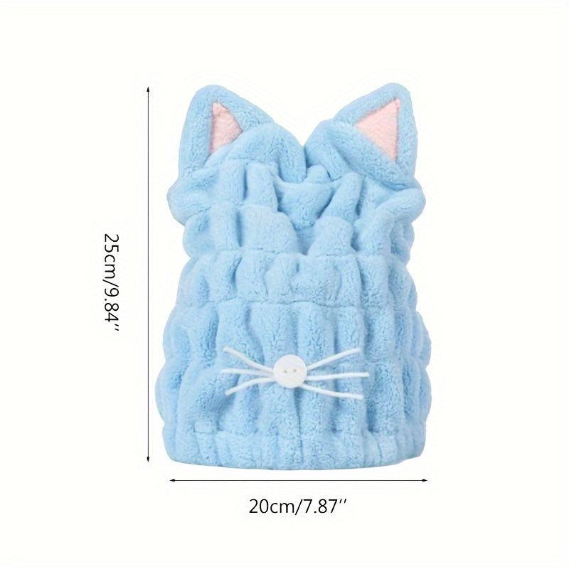 Coral Velvet Cat Ear Hair Towel Wrap Microfiber Absorbent Turban for Wet Hair