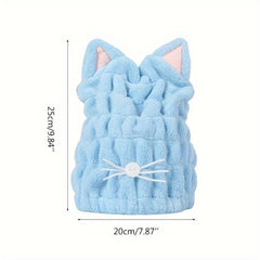 Coral Velvet Cat Ear Hair Towel Wrap Microfiber Absorbent Turban for Wet Hair