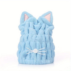 Coral Velvet Cat Ear Hair Towel Wrap Microfiber Absorbent Turban for Wet Hair