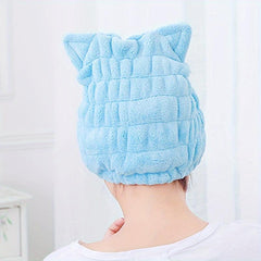 Coral Velvet Cat Ear Hair Towel Wrap Microfiber Absorbent Turban for Wet Hair