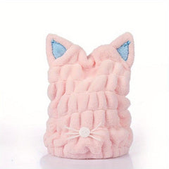 Coral Velvet Cat Ear Hair Towel Wrap Microfiber Absorbent Turban for Wet Hair