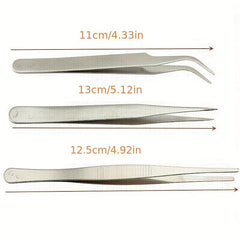 3PCS Stainless Steel Tweezers Set Precision Tongs for Industrial Laboratory