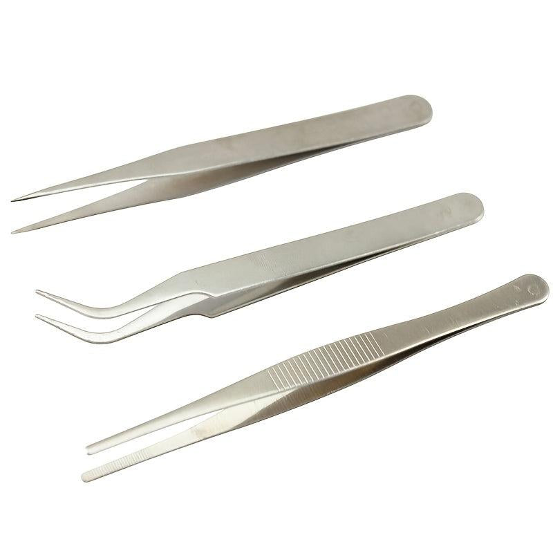 3PCS Stainless Steel Tweezers Set Precision Tongs for Industrial Laboratory