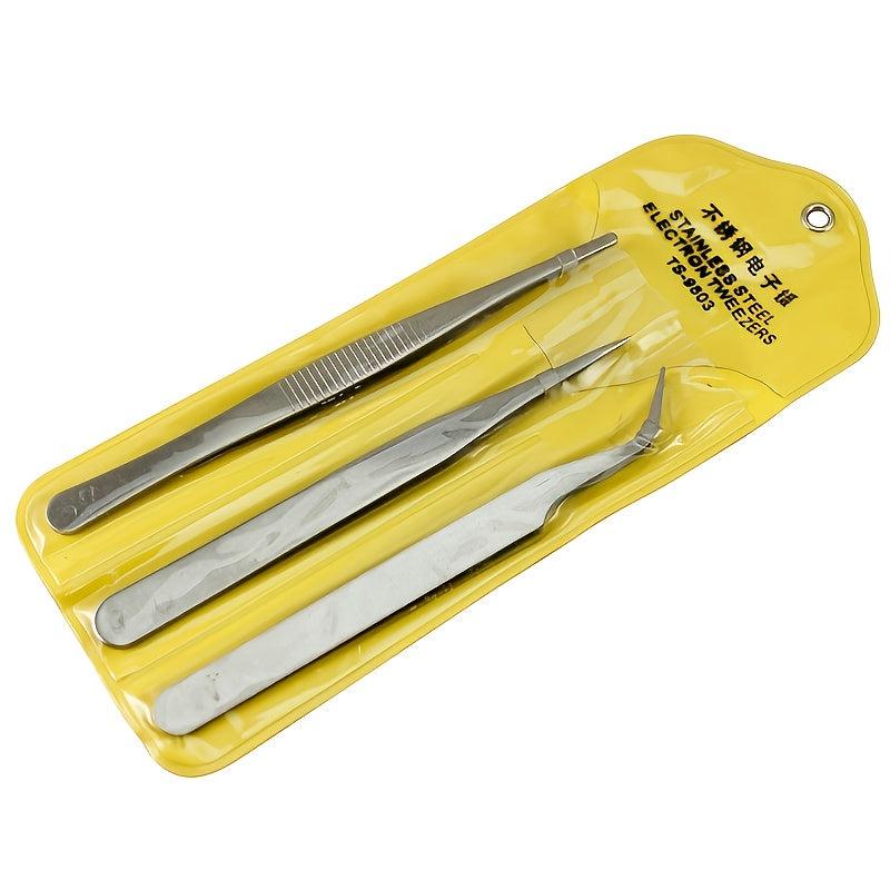 3PCS Stainless Steel Tweezers Set Precision Tongs for Industrial Laboratory