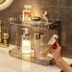 Transparent Double Layer Bathroom Storage Rack for Makeup and Cosmetics