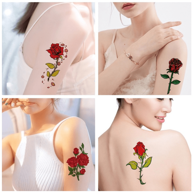 8 Pcs Rose Pattern Tattoo Stickers Waterproof Temporary Disposable Stickers