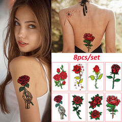8 Pcs Rose Pattern Tattoo Stickers Waterproof Temporary Disposable Stickers