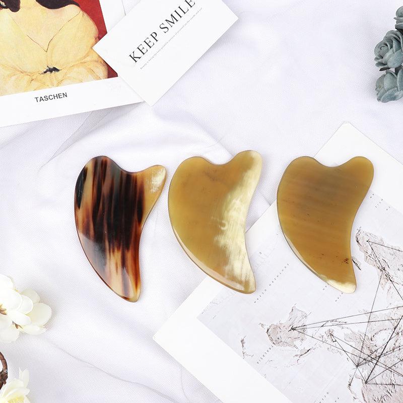 Natural Ox Horn Gua Sha Board Face Massager Facial Lift Neck Body Scraping