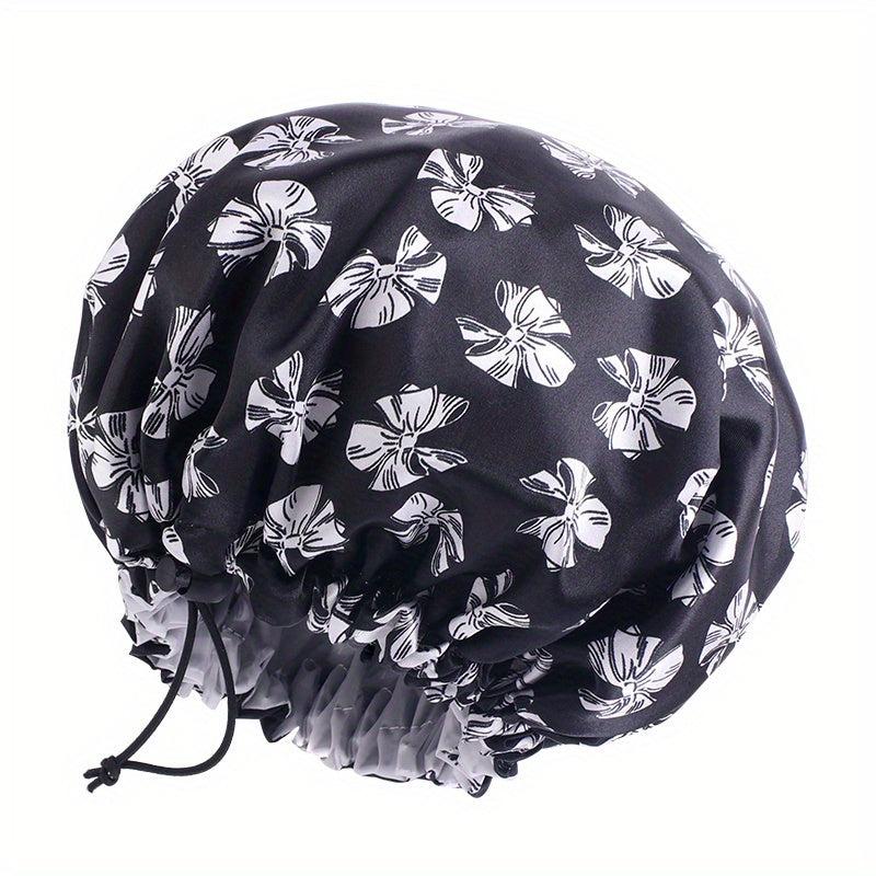 Adjustable Double Layer Satin Shower Cap Waterproof Bath Cap