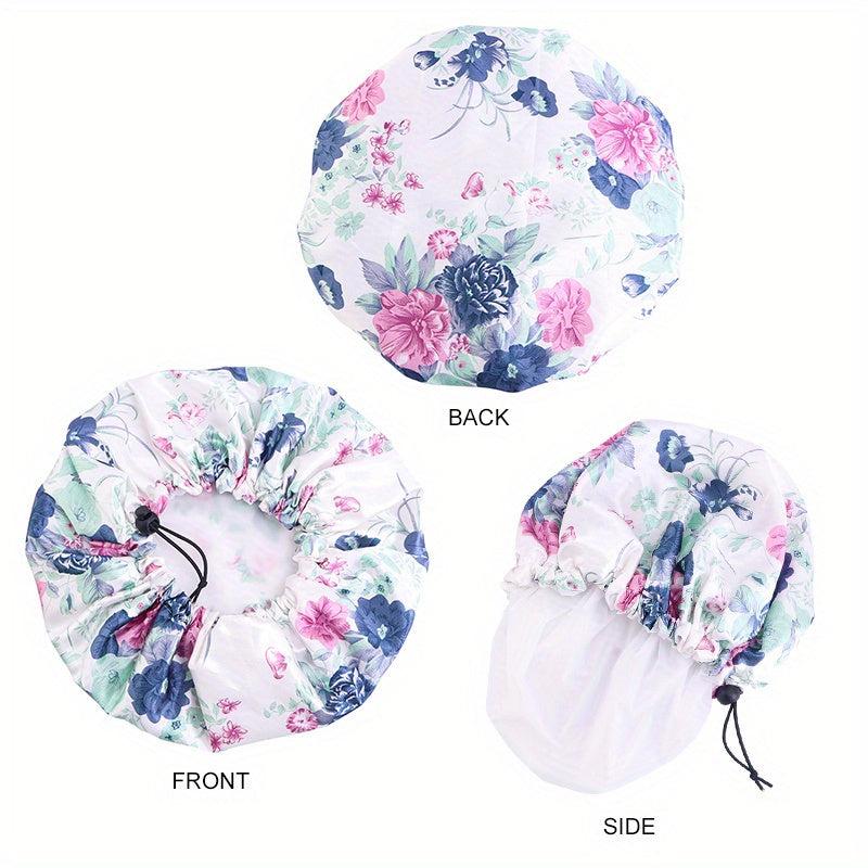 Adjustable Double Layer Satin Shower Cap Waterproof Bath Cap