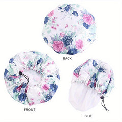 Adjustable Double Layer Satin Shower Cap Waterproof Bath Cap