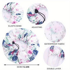 Adjustable Double Layer Satin Shower Cap Waterproof Bath Cap