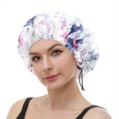 Adjustable Double Layer Satin Shower Cap Waterproof Bath Cap