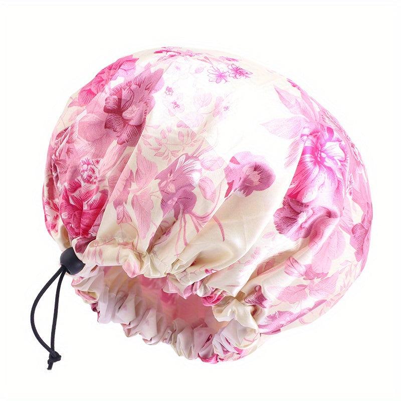 Adjustable Double Layer Satin Shower Cap Waterproof Bath Cap